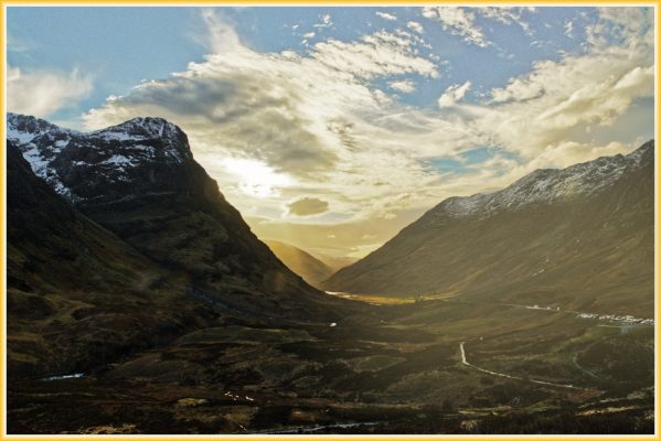 Setting sun in Glen Coe