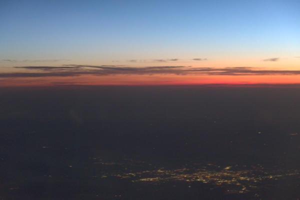 Sunrise over Montgomery, AL on the way home.  At about 30,000 feet.