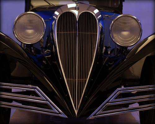 The front of a 1934 Ford Brewster Town Car