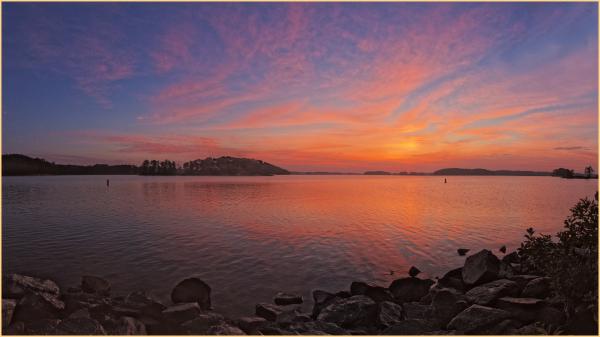 Panoramic of Lake Lanier sunrise
