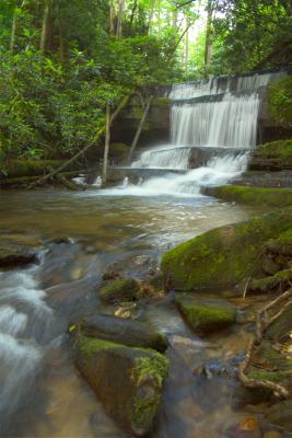Wider view of the upper falls on Crow Creek