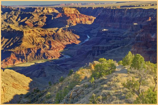 Looking northeast along the river from Desert View as the sun is getting down into the canyon